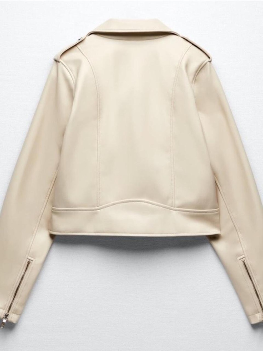 ZARA Beige Cream Biker-Style Leather Jacket - Picture 3 of 5